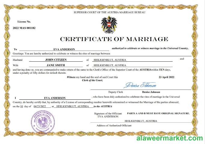 Austria marriage certificate Word and PDF template,